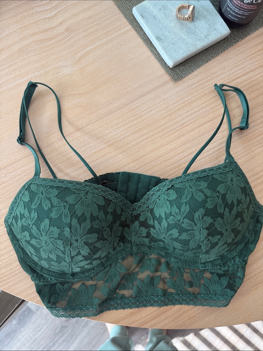 Victoria's Secret Dark Green Lace Longline Bralette